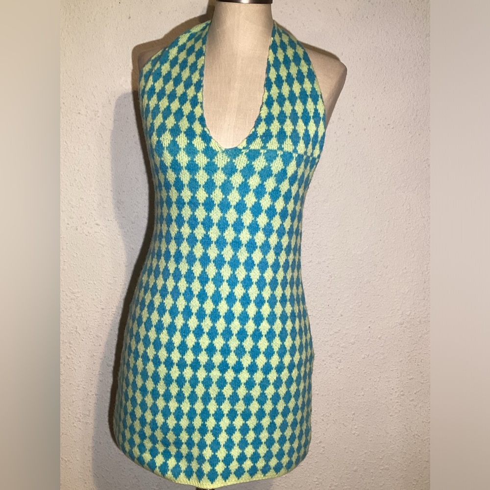 PRINCESS POLLY green/blue mini backless dress size medium/large